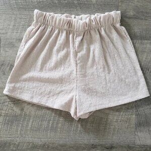 H&M Cream Textured High Waisted Shorts.